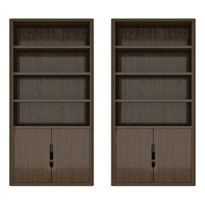 Scranton & Co 4-Shelf Bookcase Cabinet with Hidden Storage in Walnut Set of 2