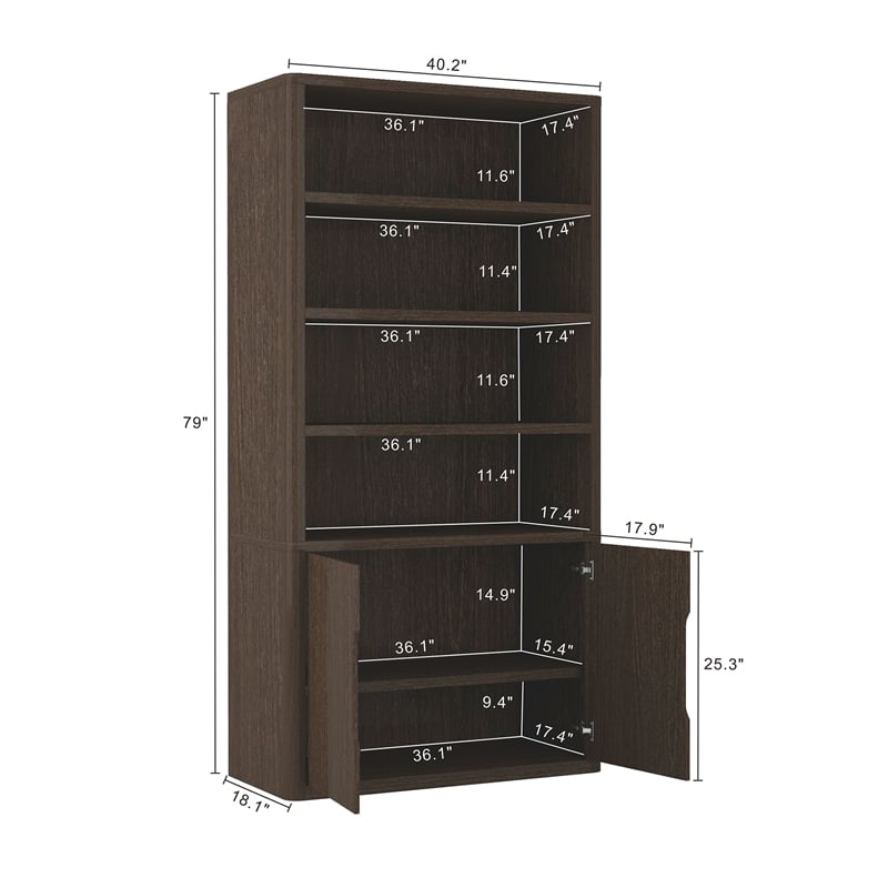 Scranton & Co 4-Shelf Bookcase Cabinet with Hidden Storage in Walnut Set of 2