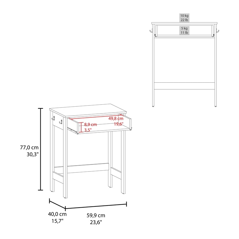 Scranton & Co Compact 1-Drawer Desk with 4 Legs in Light Oak