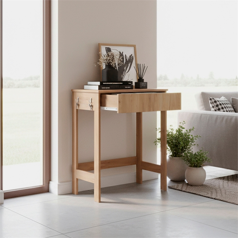 Scranton & Co Compact 1-Drawer Desk with 4 Legs in Light Oak