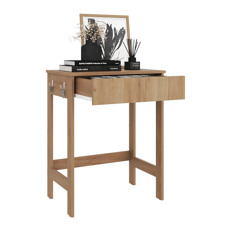 Scranton & Co Compact 1-Drawer Desk with 4 Legs in Light Oak