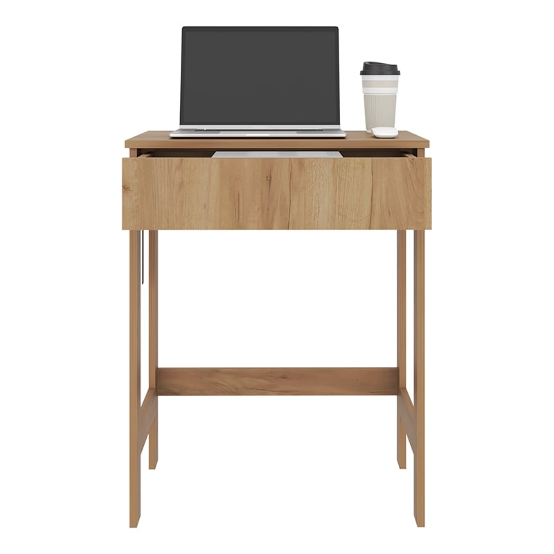 Scranton & Co Compact 1-Drawer Desk with 4 Legs in Light Oak
