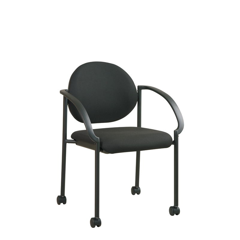 Scranton & Co Black Padded Fabric Stack Chair with Casters and Arms