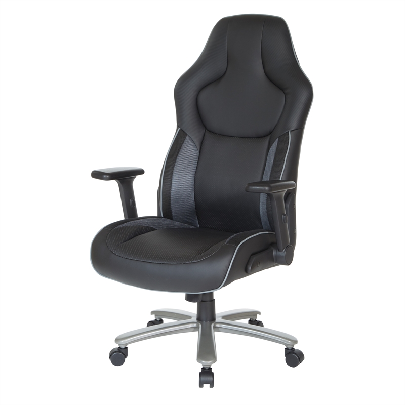Scranton & Co Big & Tall Bonded Leather Gaming Chair in Gray Mesh