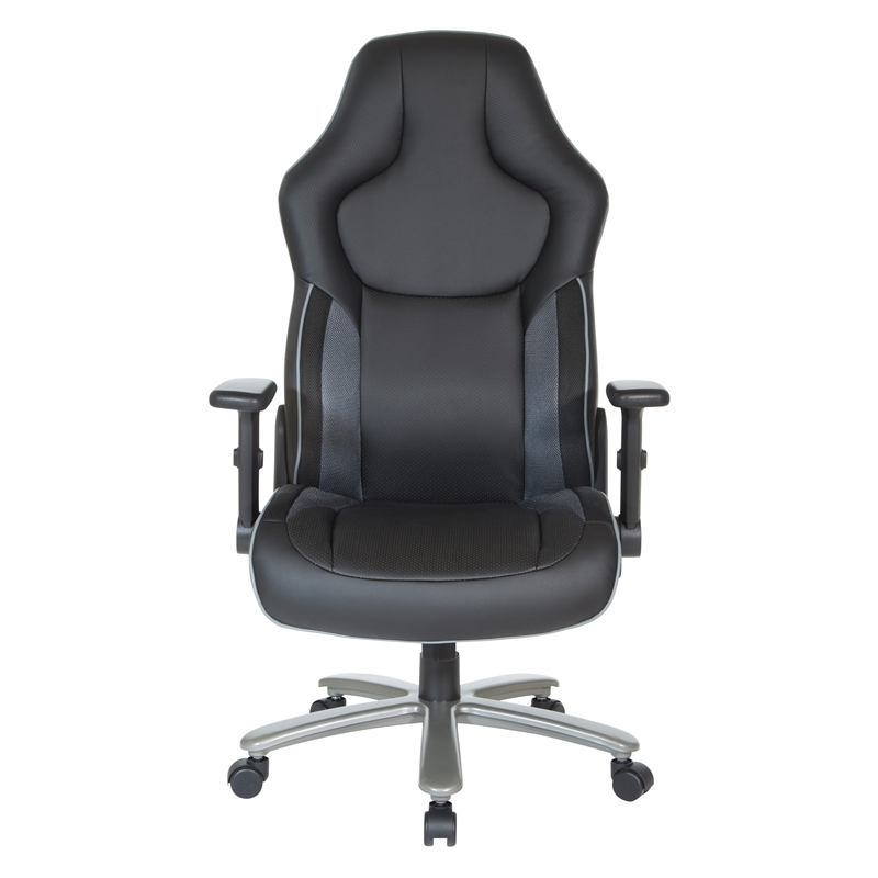 Scranton & Co Big & Tall Bonded Leather Gaming Chair in Gray Mesh