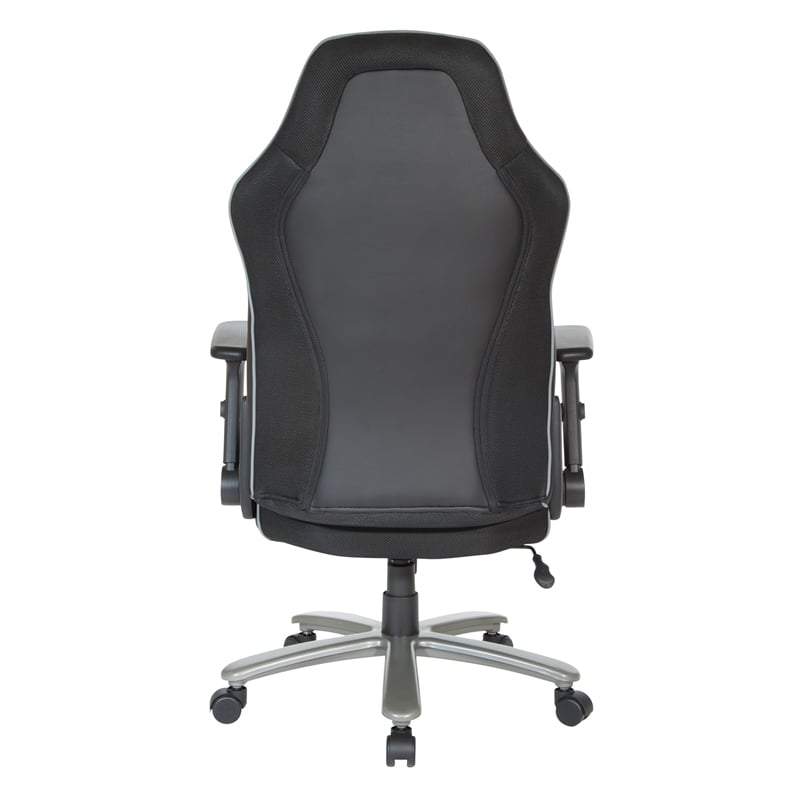 Scranton & Co Big & Tall Bonded Leather Gaming Chair in Gray Mesh