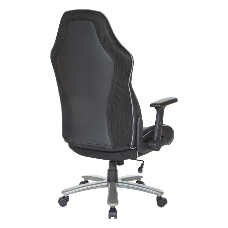 Scranton & Co Big & Tall Bonded Leather Gaming Chair in Gray Mesh