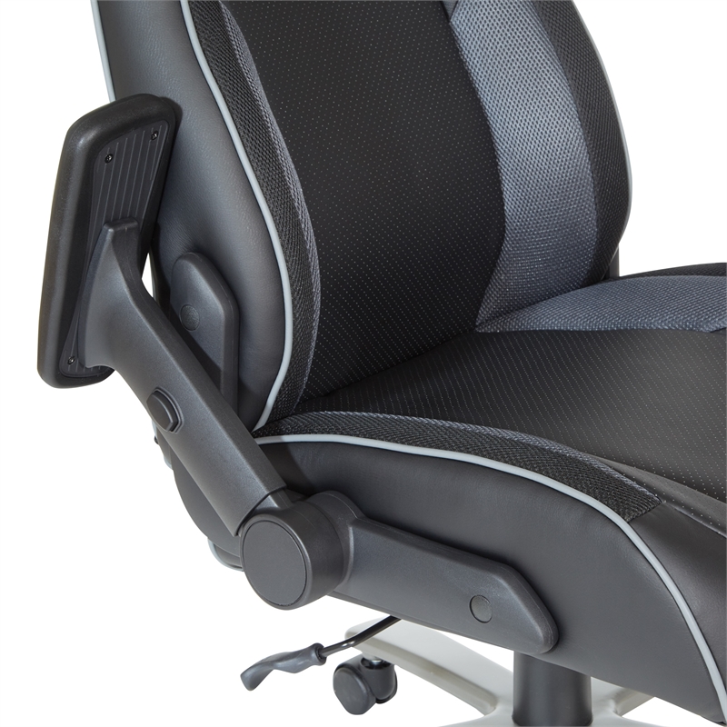 Scranton & Co Big & Tall Bonded Leather Gaming Chair in Gray Mesh