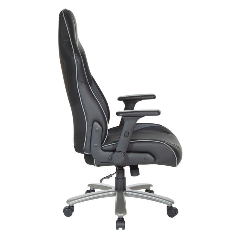 Scranton & Co Big & Tall Bonded Leather Gaming Chair in Gray Mesh