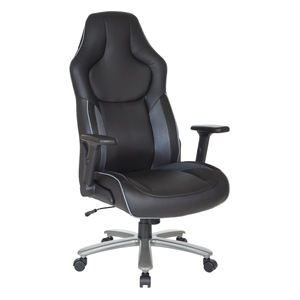 Scranton & Co Big & Tall Bonded Leather Gaming Chair in Gray Mesh