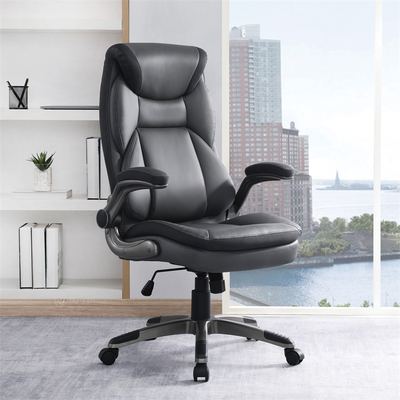 Scranton & Co Executive Charcoal Bonded Leather Chair with Nylon Base