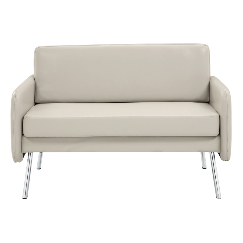 Scranton & Co Lounge Loveseat in Cream Faux Leather with Chrome Legs