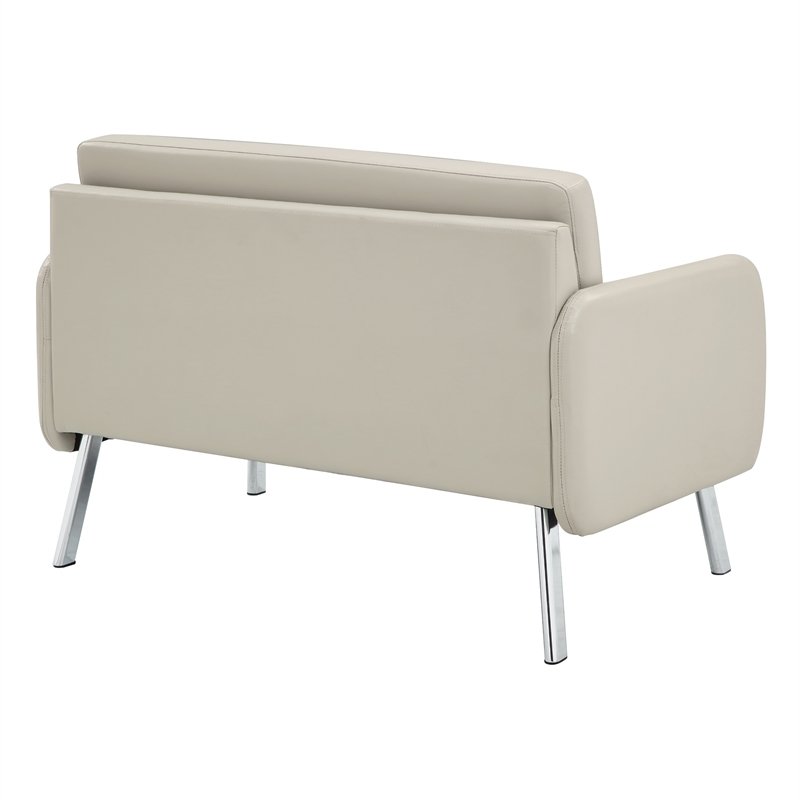 Scranton & Co Lounge Loveseat in Cream Faux Leather with Chrome Legs