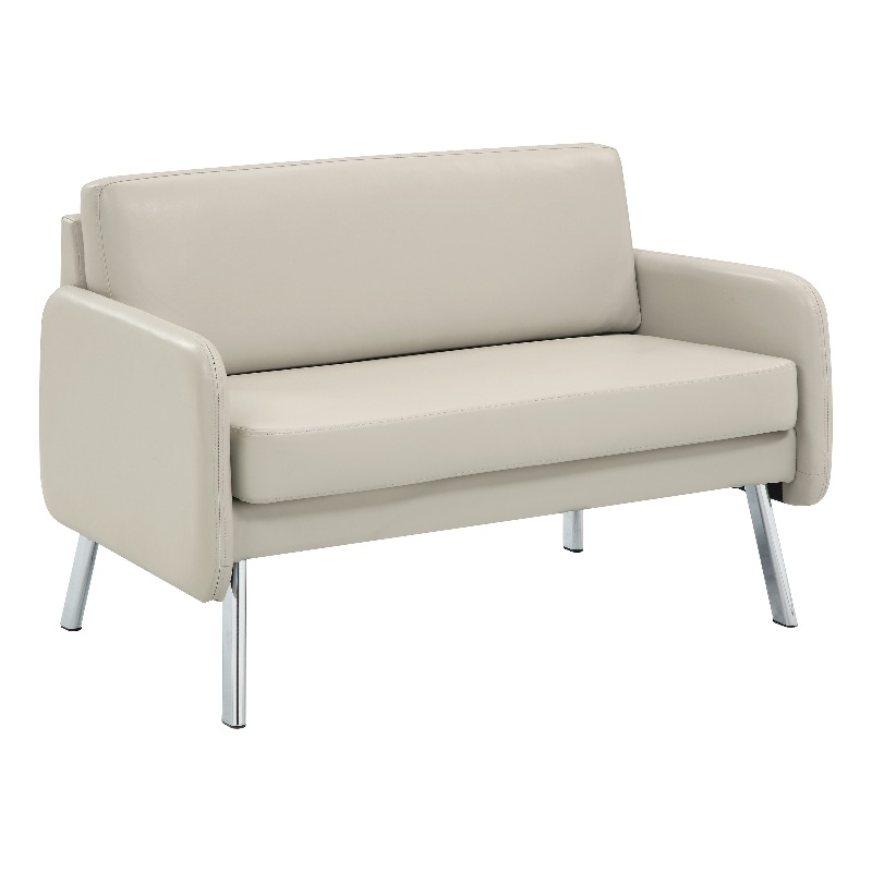 Scranton & Co Lounge Loveseat in Cream Faux Leather with Chrome Legs