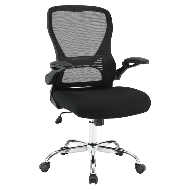 Scranton & Co Black Mesh Back Chair with Fabric Seat and Chrome Base