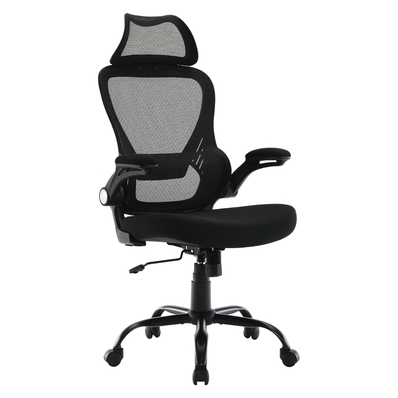 Scranton & Co Black Mesh Back Manager's Chair with Headrest and Fabric Seat