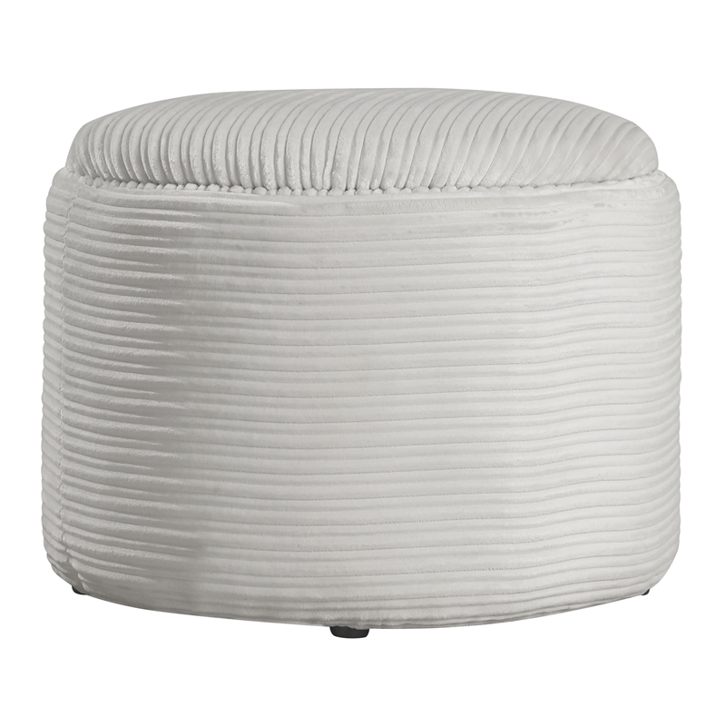 Scranton & Co Contemporary Round Storage Ottoman in Taupe Cord Fabric