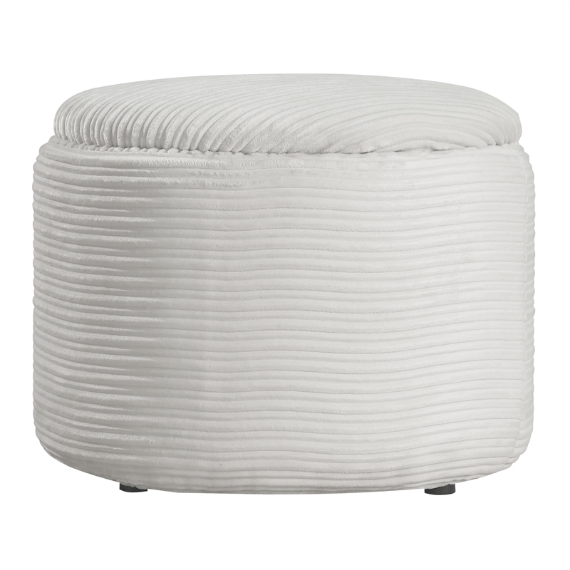 Scranton & Co Contemporary Round Storage Ottoman in Taupe Cord Fabric