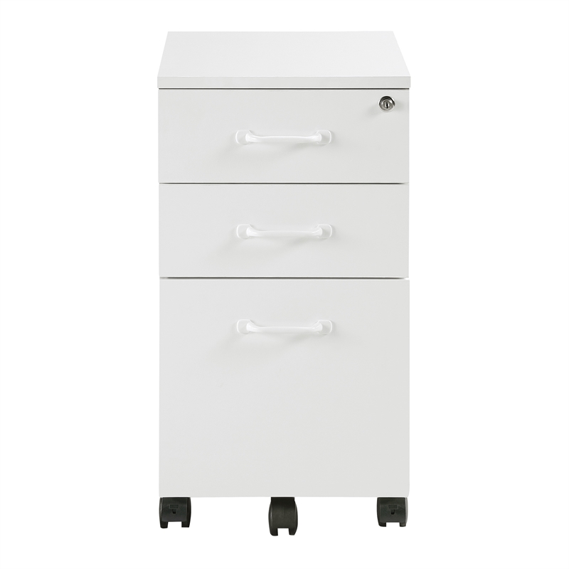 Scranton & Co 3 Drawer Mobile File Cabinet in White Engineered Wood