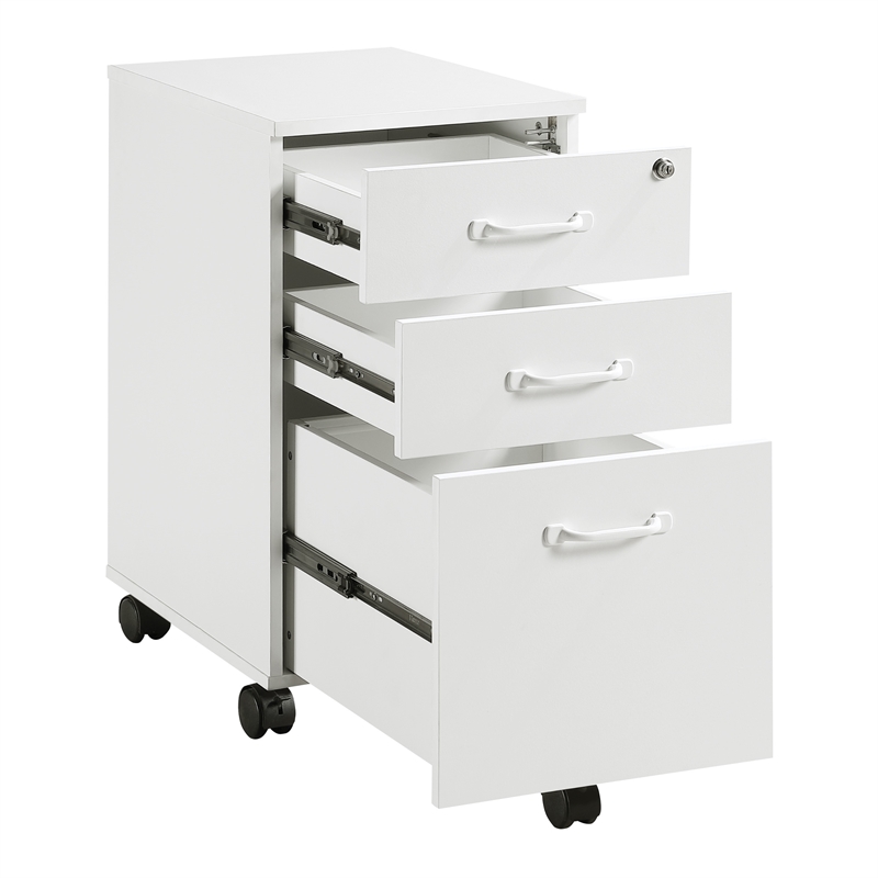 Scranton & Co 3 Drawer Mobile File Cabinet in White Engineered Wood
