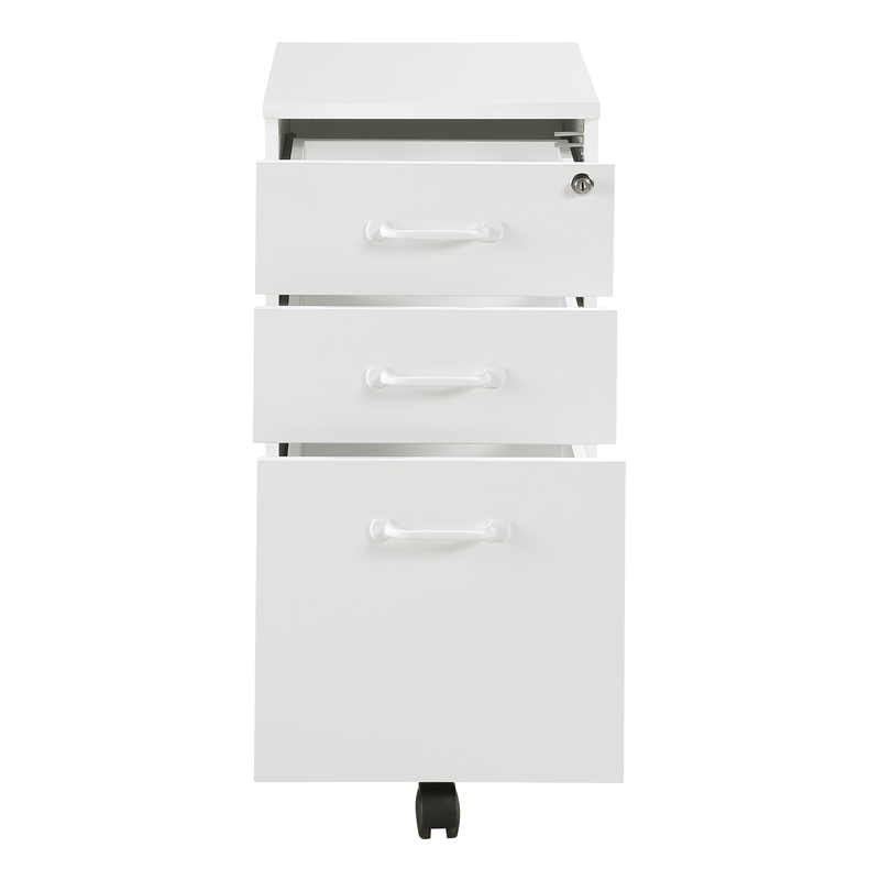 Scranton & Co 3 Drawer Mobile File Cabinet in White Engineered Wood