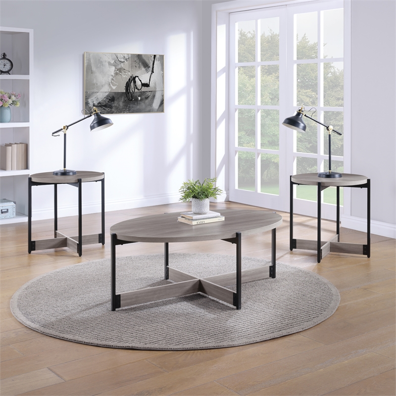 Scranton & Co 3 Piece Occasional Table Set in Gray Woodgrain Finish