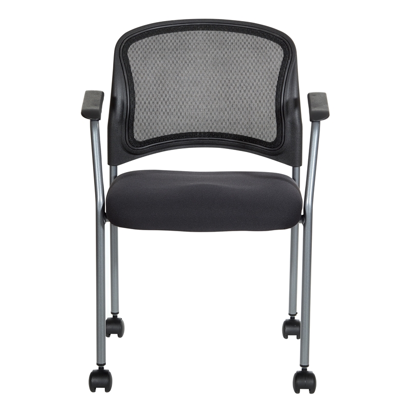 Scranton & Co Titanium Finish Rolling Visitor's Chair in Black Fabric