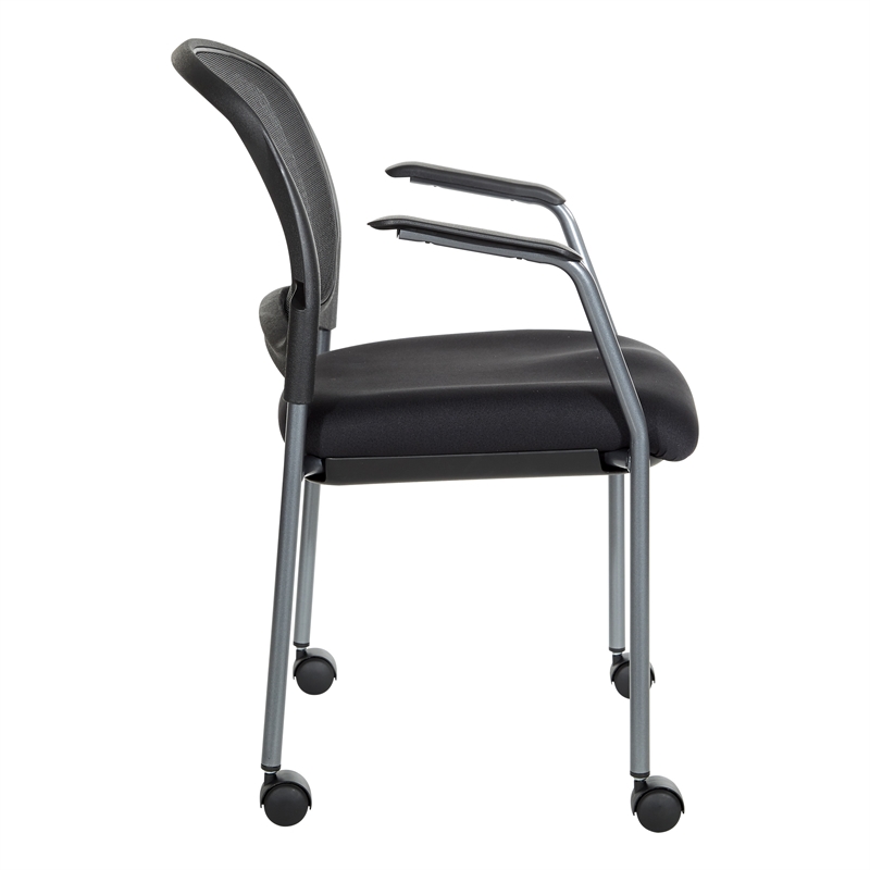 Scranton & Co Titanium Finish Rolling Visitor's Chair in Black Fabric