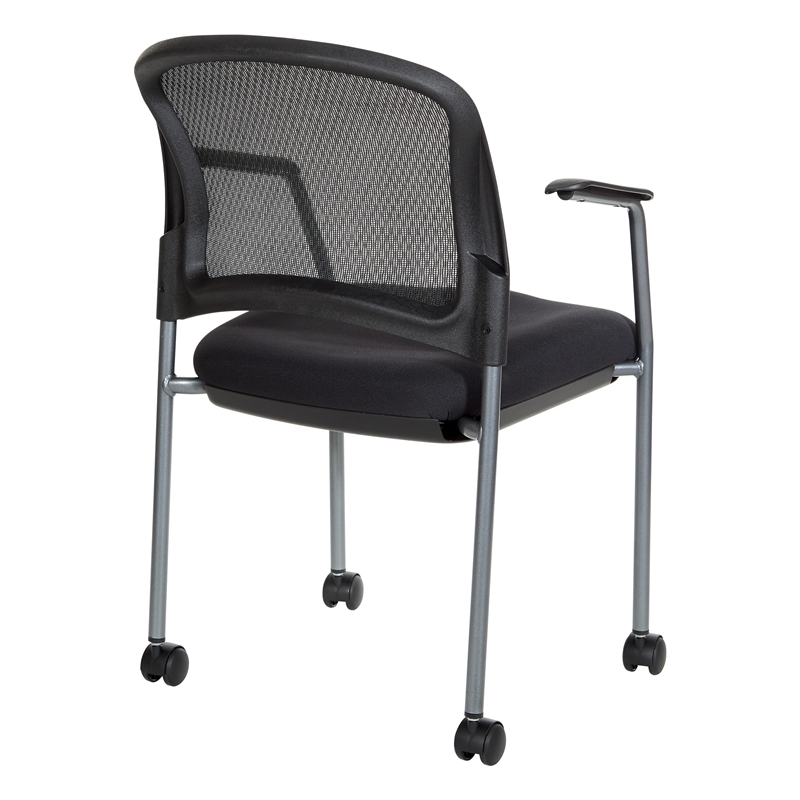 Scranton & Co Titanium Finish Rolling Visitor's Chair in Black Fabric