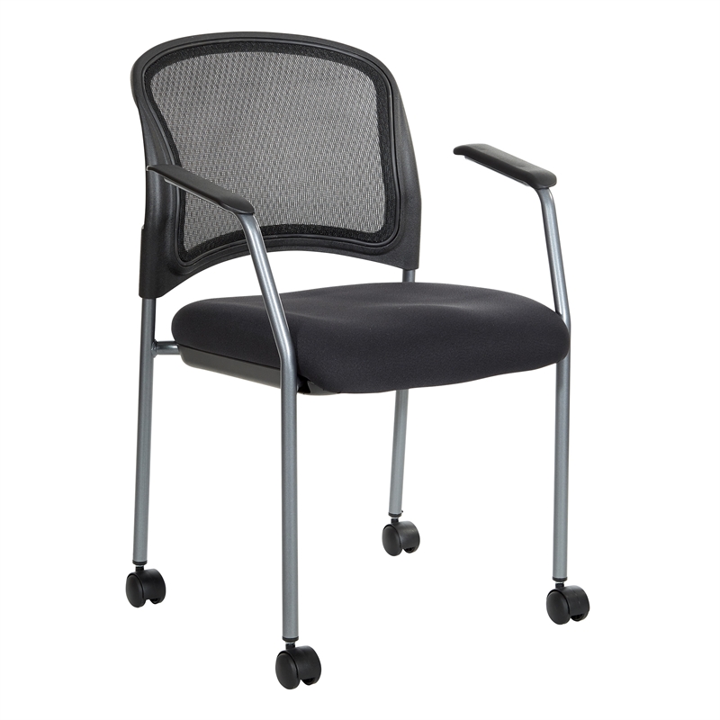 Scranton & Co Titanium Finish Rolling Visitor's Chair in Black Fabric