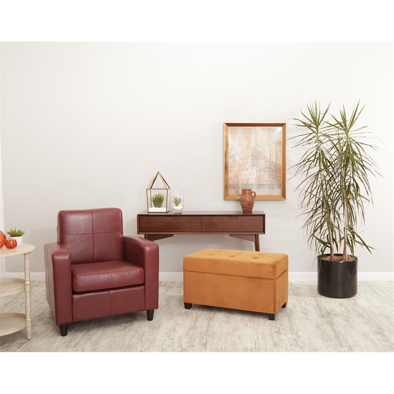 Scranton & Co Club Chair in Crimson Red Bonded Leather with Wood Legs