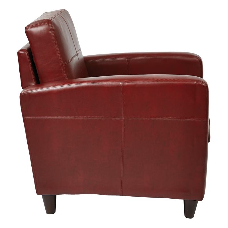 Scranton & Co Club Chair in Crimson Red Bonded Leather with Wood Legs