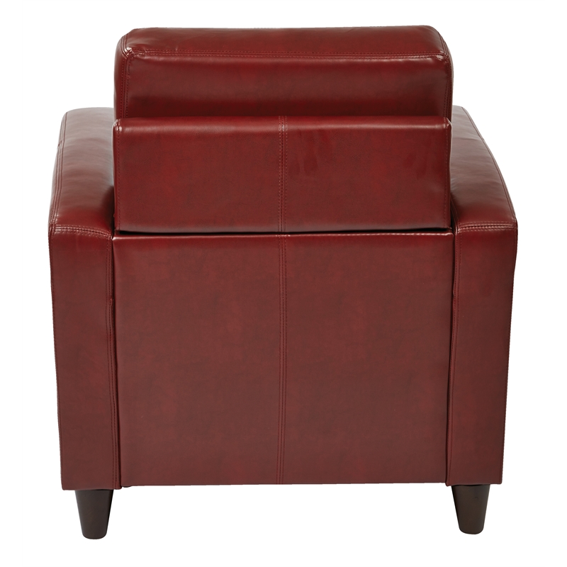 Scranton & Co Club Chair in Crimson Red Bonded Leather with Wood Legs