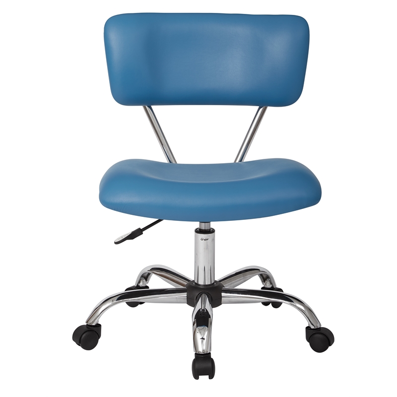 Scranton & Co Task Office Chair in Blue Faux Leather with Chrome Base