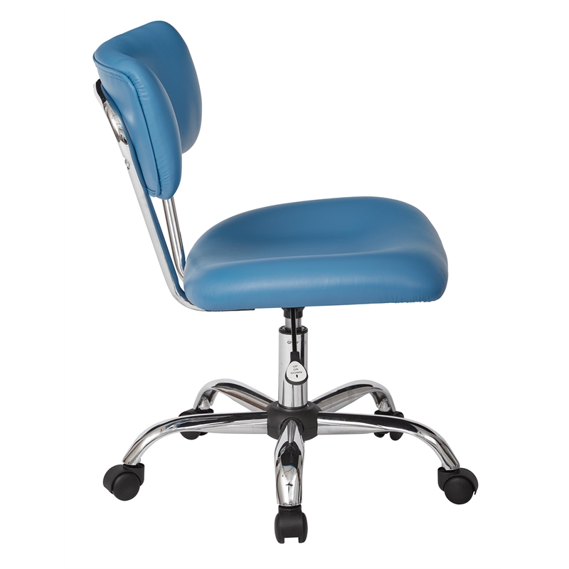 Scranton & Co Task Office Chair in Blue Faux Leather with Chrome Base