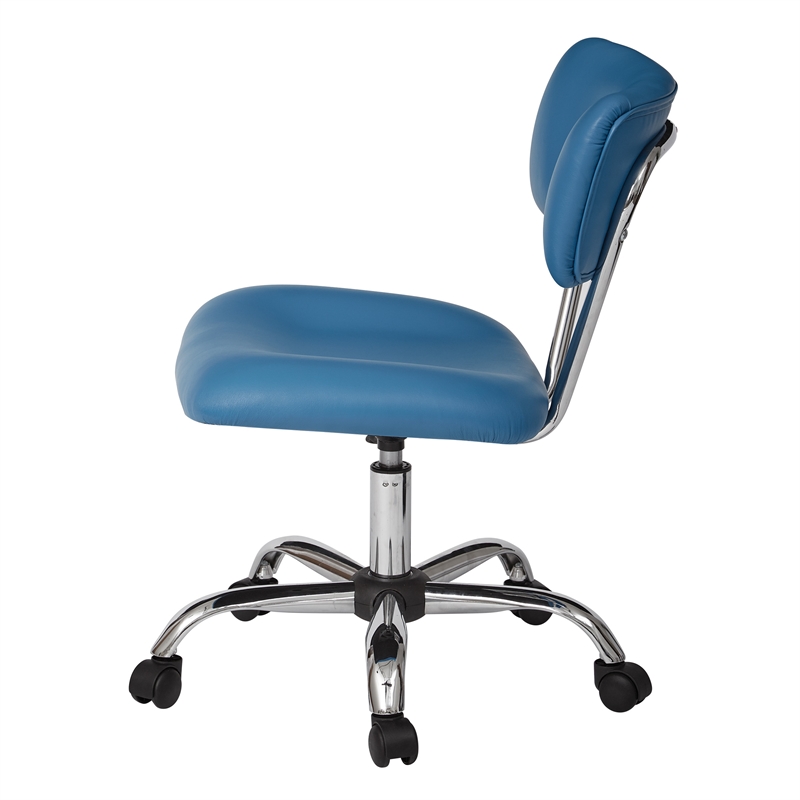 Scranton & Co Task Office Chair in Blue Faux Leather with Chrome Base