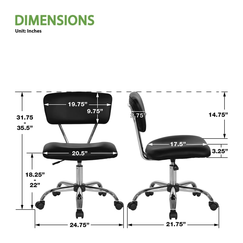 Scranton & Co Task Office Chair in Black Vinyl with Chrome Base