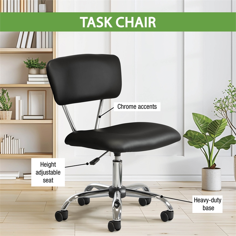 Scranton & Co Task Office Chair in Black Vinyl with Chrome Base
