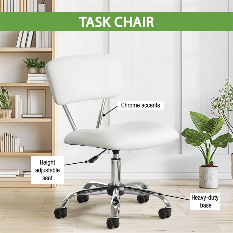 Scranton & Co Task Office Chair in White Vinyl with Chrome Base