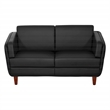 Scranton & Co Black Faux Leather Loveseat with Cherry Finish Legs