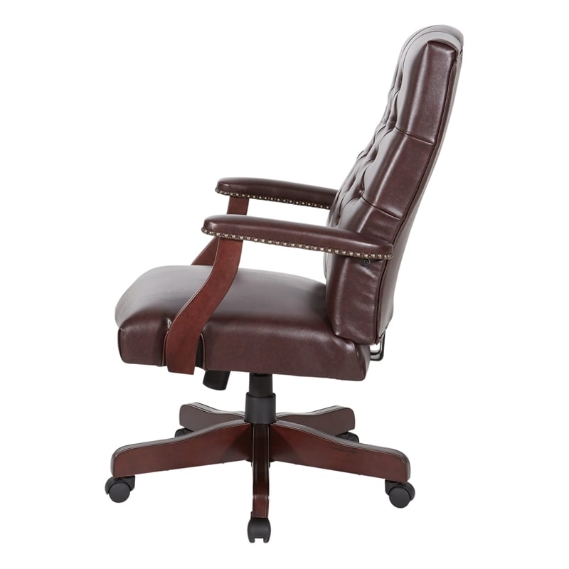 Scranton & Co Oxblood Vinyl Traditional Executive Chair with Padded Arms