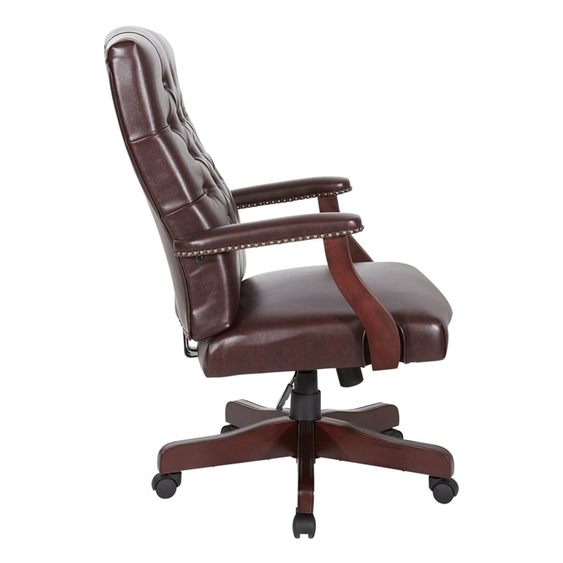 Scranton & Co Oxblood Vinyl Traditional Executive Chair with Padded Arms