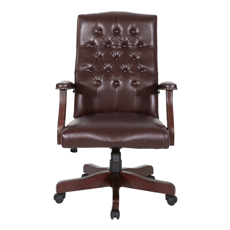 Scranton & Co Oxblood Vinyl Traditional Executive Chair with Padded Arms