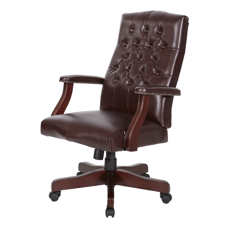 Scranton & Co Oxblood Vinyl Traditional Executive Chair with Padded Arms
