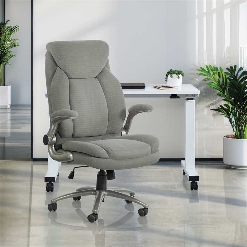 Scranton & Co Big & Tall Gray Fabric Chair with Flip Arms and Titanium Base