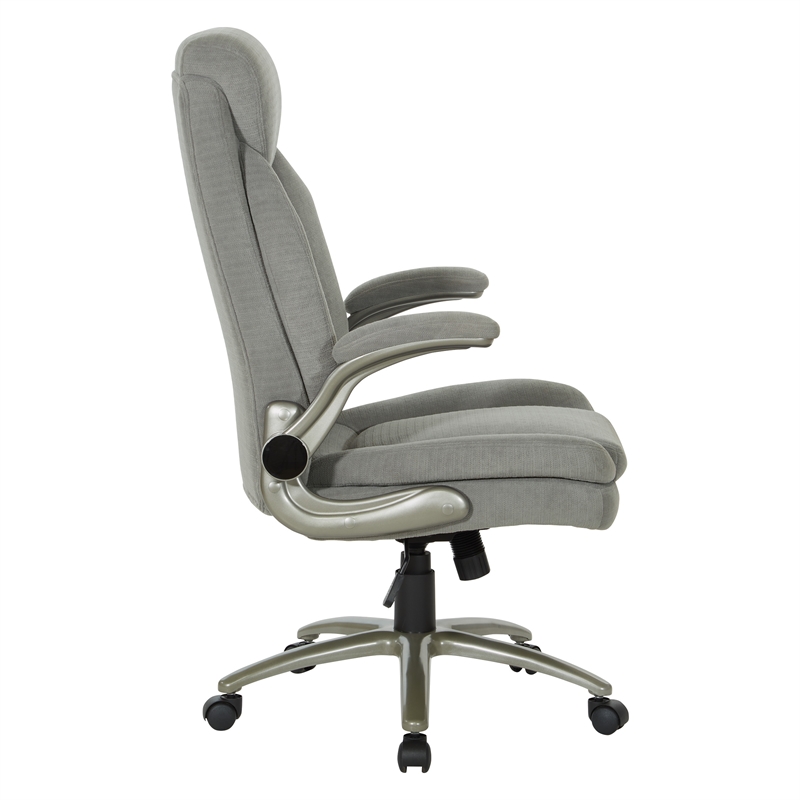 Scranton & Co Big & Tall Gray Fabric Chair with Flip Arms and Titanium Base