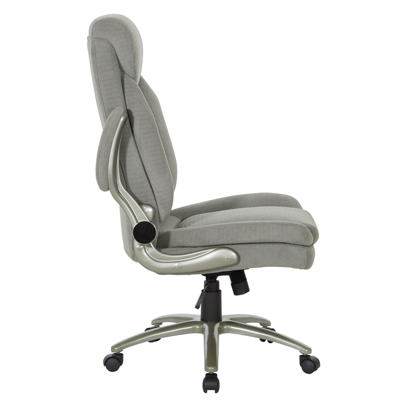 Scranton & Co Big & Tall Gray Fabric Chair with Flip Arms and Titanium Base
