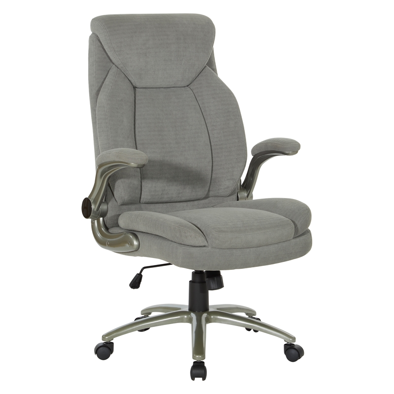 Scranton & Co Big & Tall Gray Fabric Chair with Flip Arms and Titanium Base
