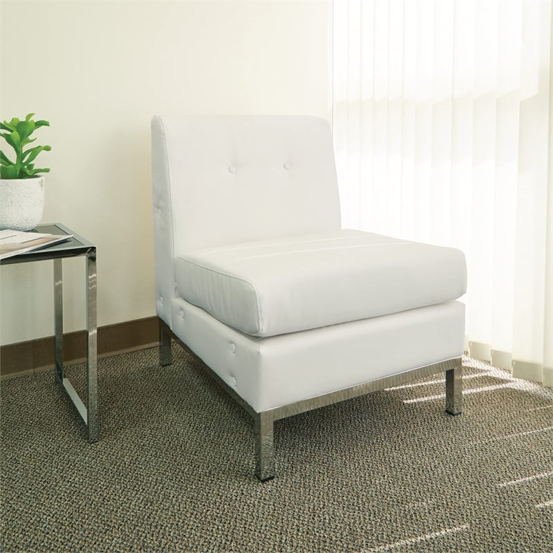 Scranton & Co Corner Chair in Smoke Gray Faux Leather with Chrome Base