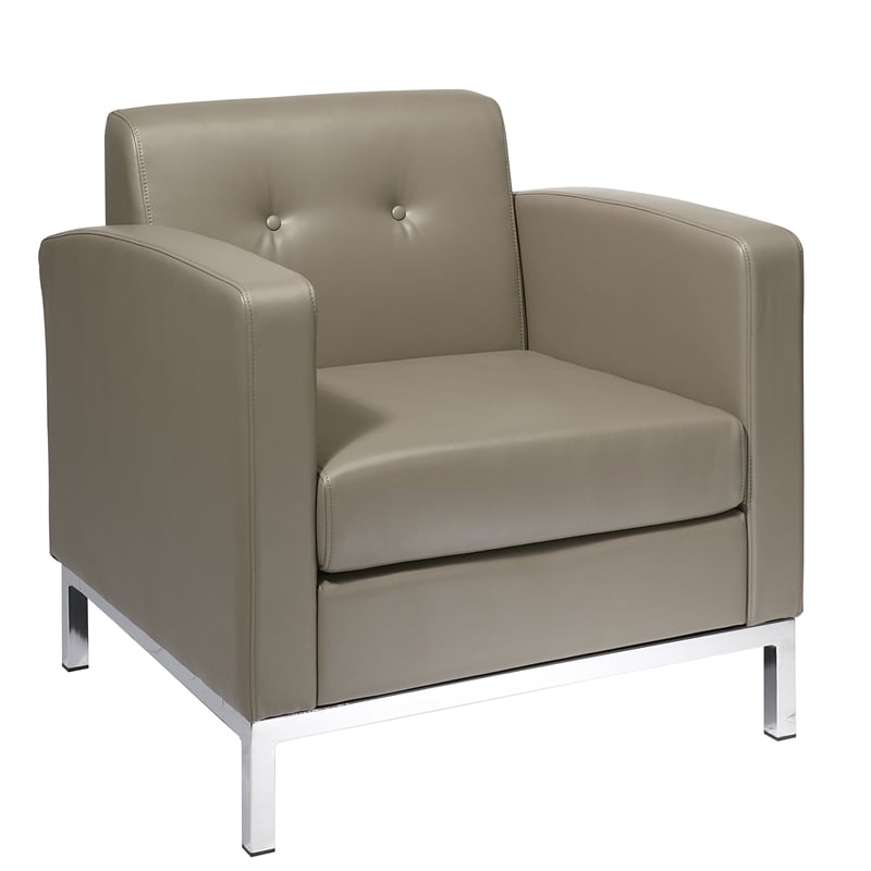 Scranton & Co Smoke Gray Faux Leather Club Arm Chair with Chrome Base